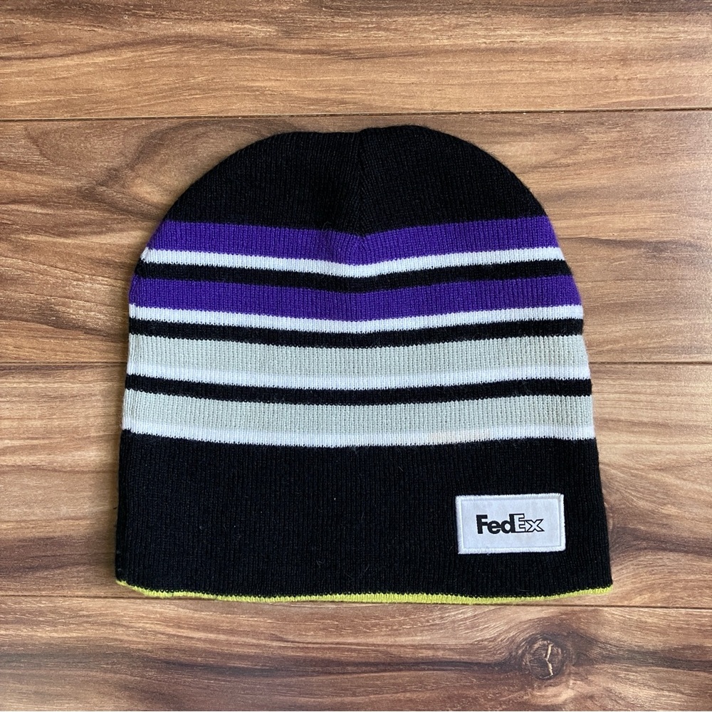 FedEx Black and Purple Striped Beanie Reversible Winter Snow Hat